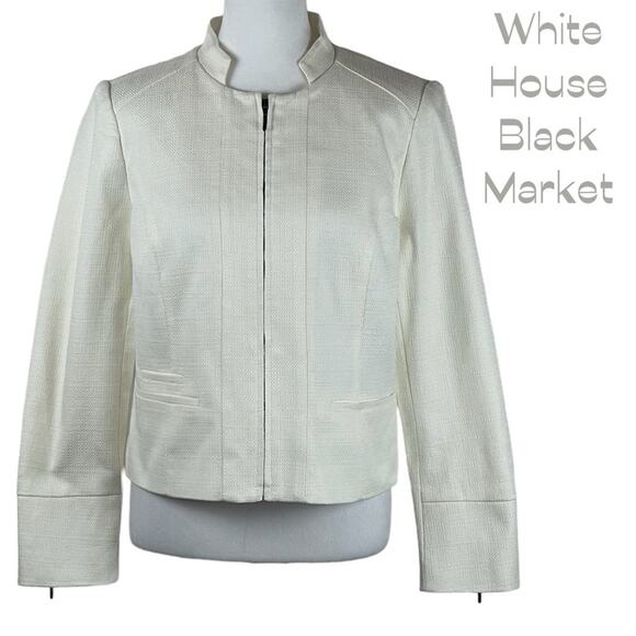 White House Black Market Woven Winter White Short Blazer Jacket NWOT Size 12P - Picture 2 of 15